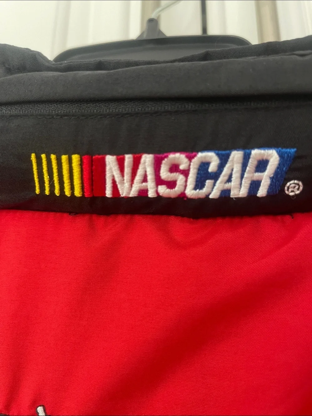 Vintage NASCAR Chevrolet logo racing Jacket size Large Y2K bomber red black